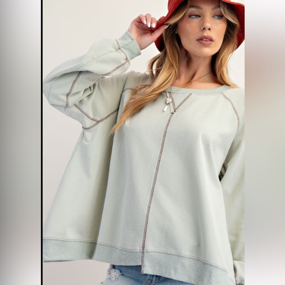856 ❤️ EASEL MINERAL WASHED TERRY KNIT BOXY PULLOVER - Picture 3 of 4